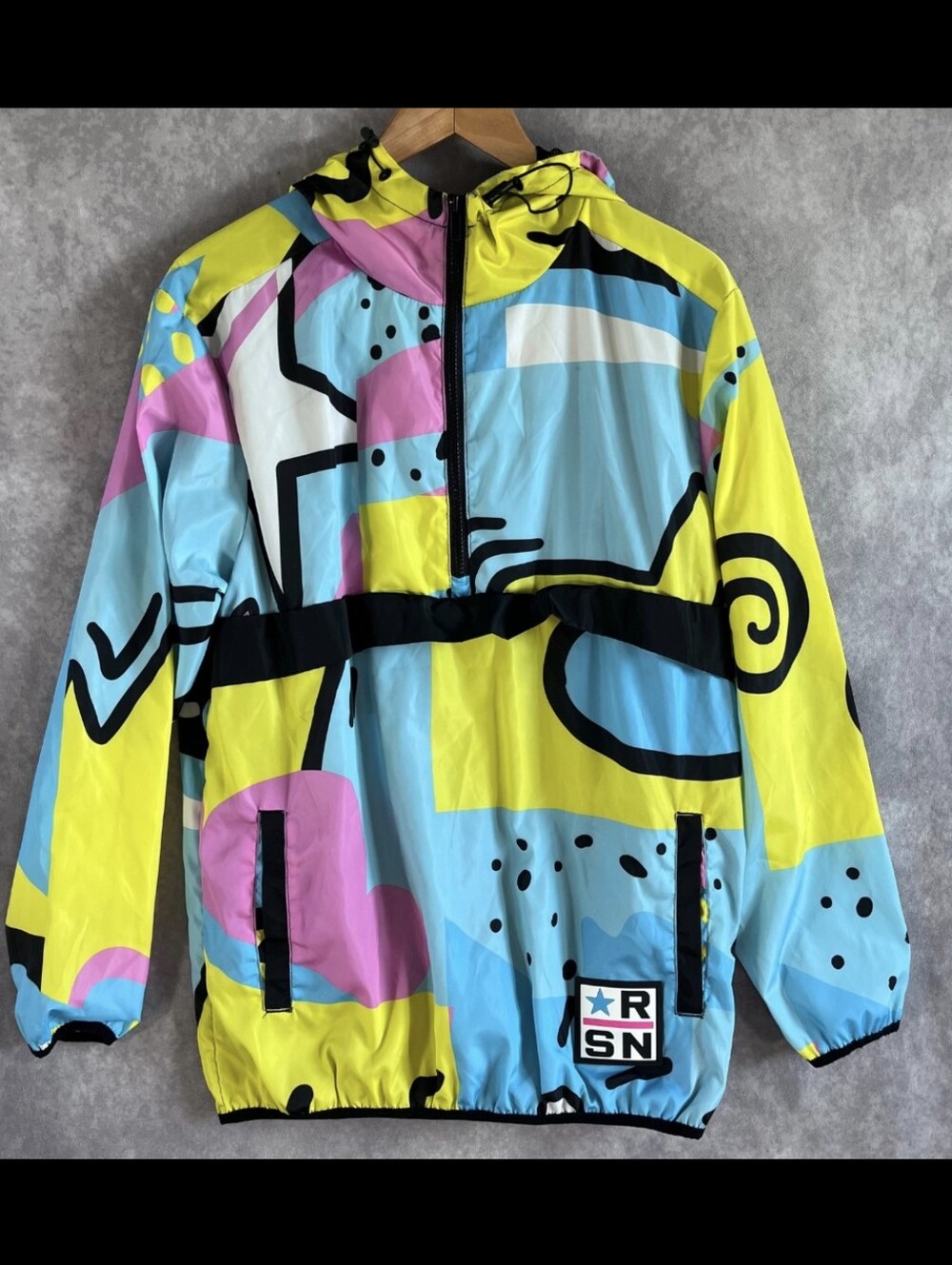 Reason Windbreaker Jacket Mens Medium Multicolor 90s Retro Geometric Half Zip